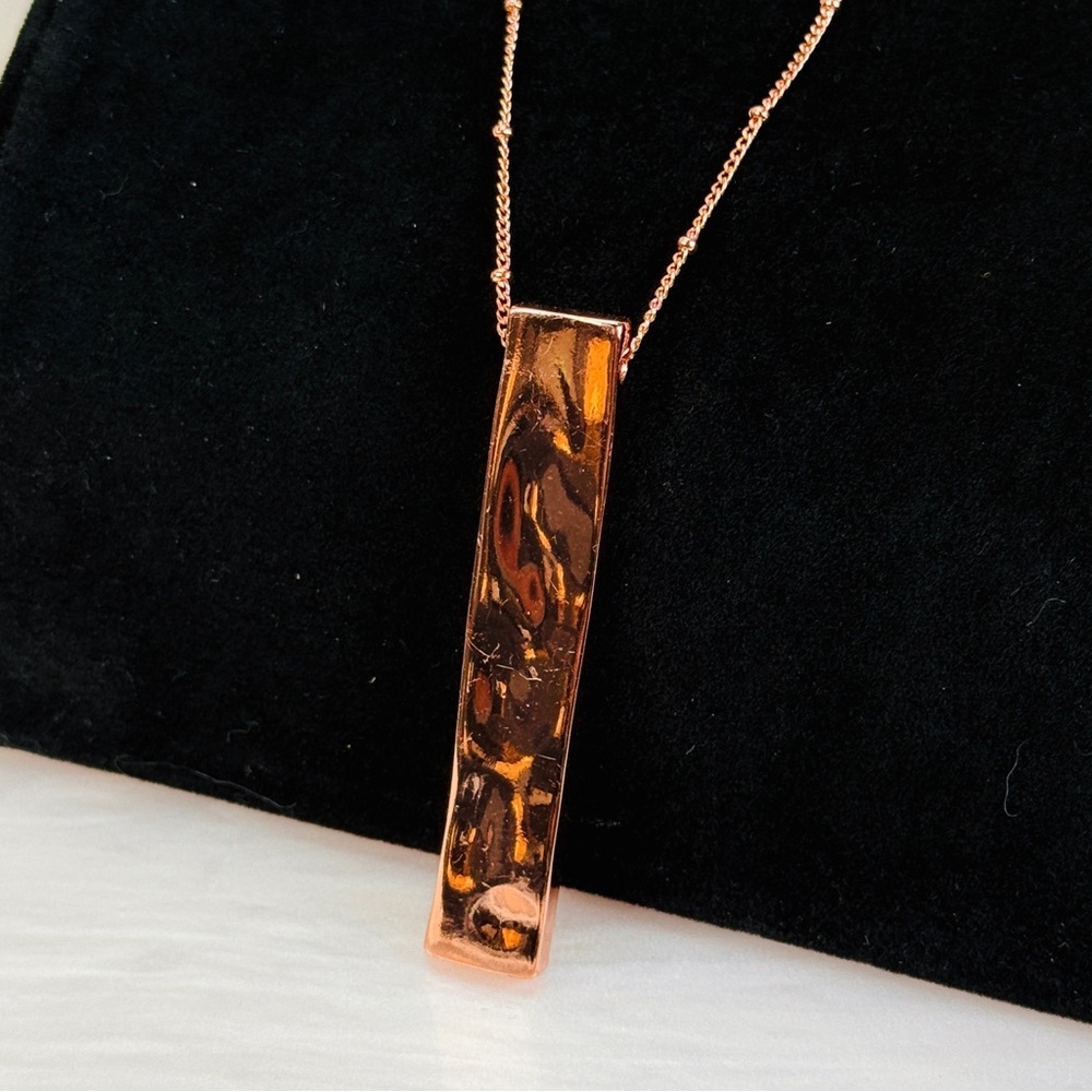 Park Lane beautiful Rosegold tone weighted hammered bar pendant long necklace